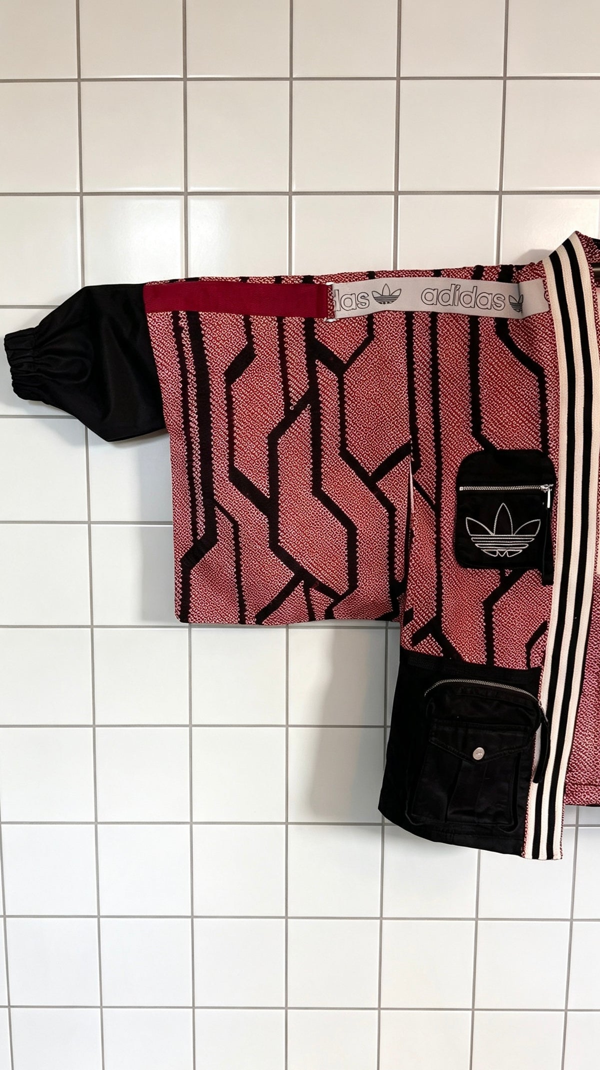Red, Black &amp; Ivory Haori Kimono with Black Cargo Detailing