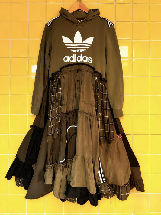 Adidas-khaki patchwork, check and plain hoodie- Handmade