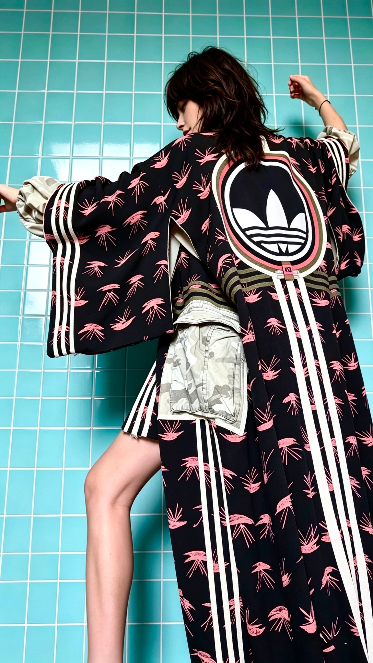 Adidas Reworked Longline Silk Kimono – Camo Pocket Detail