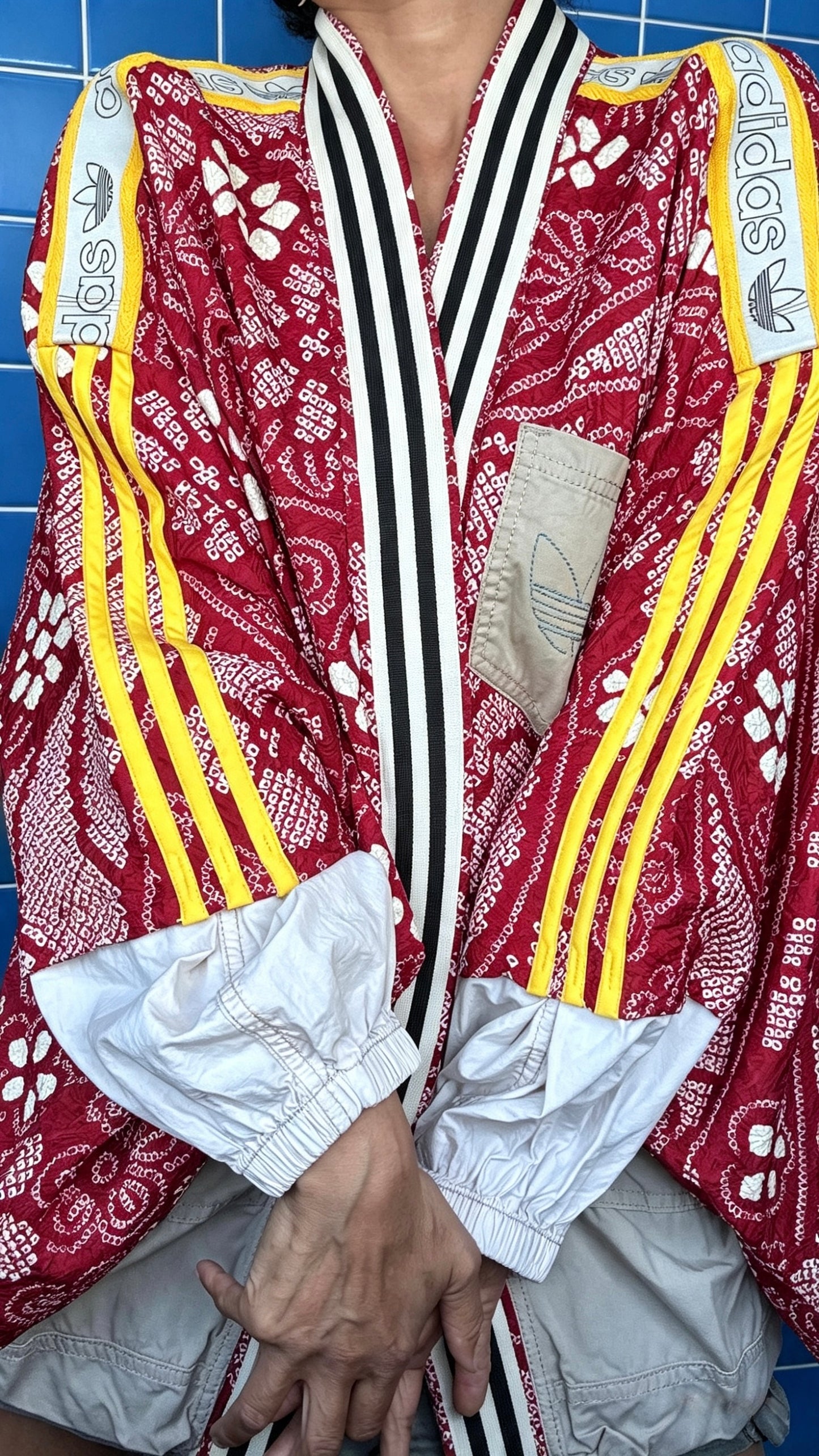 Adidas Reworked Red Silk Patterned Kimono