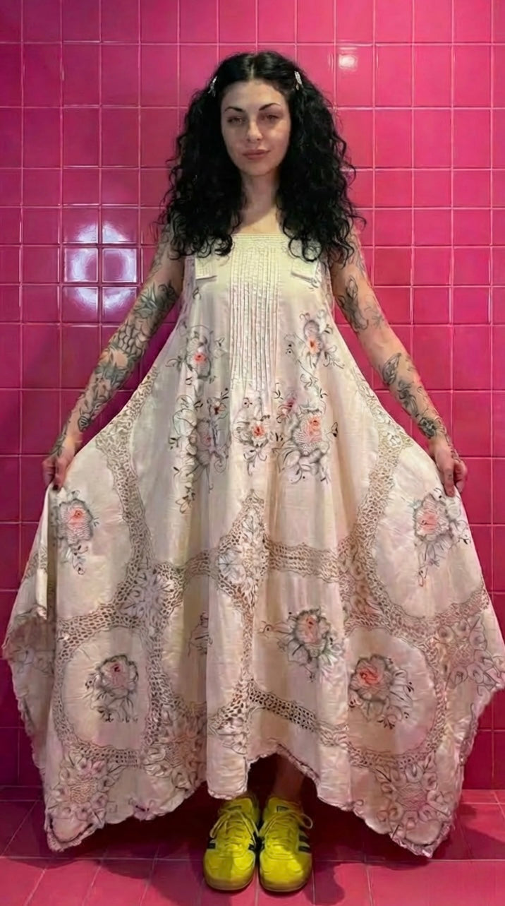 Vintage Lace Cutwork Dress | Reworked Tablecloth Dress | Sustainable One of a Kind | Boho Summer Dress