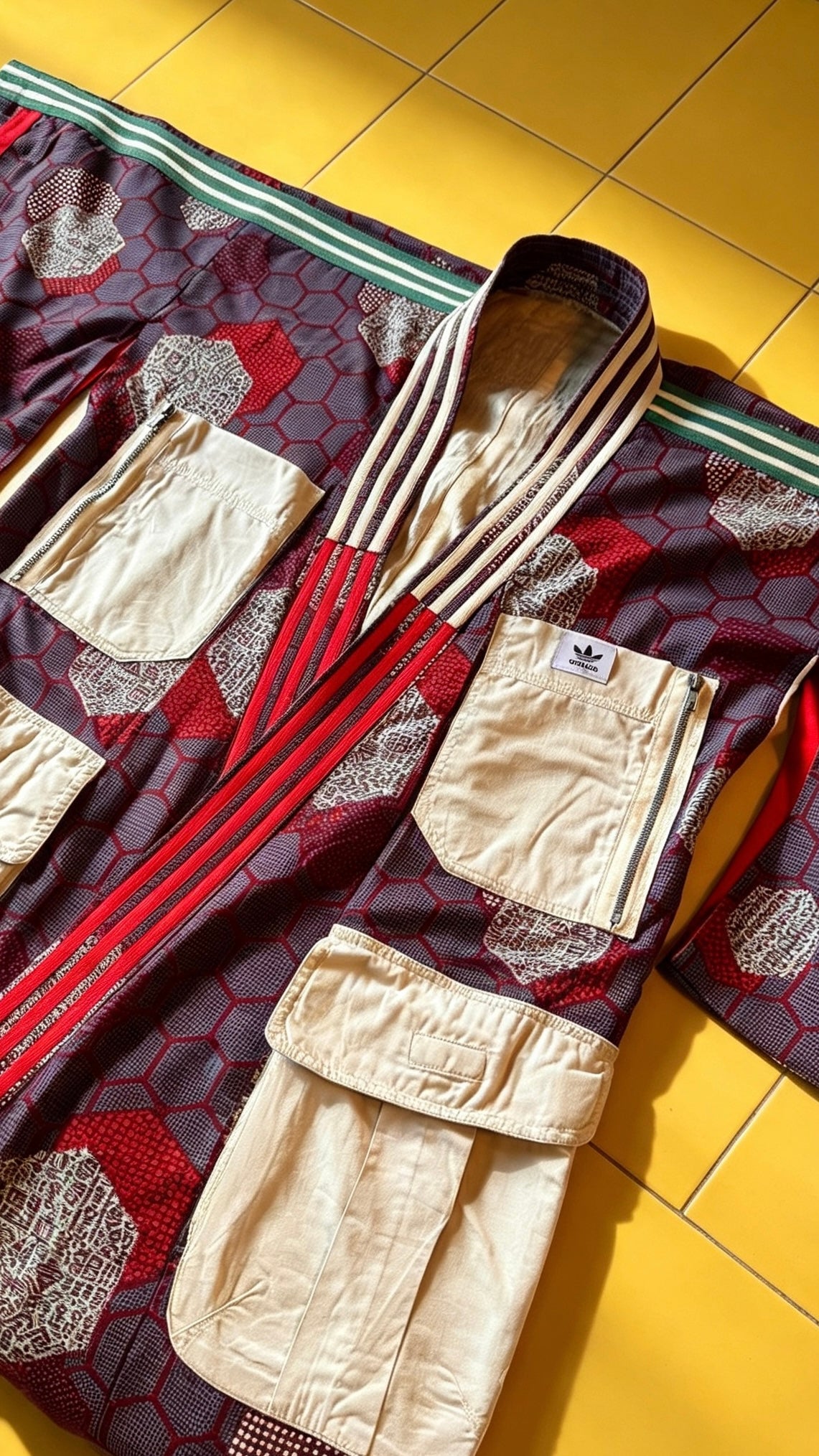 Longline Adidas Statement Kimono hex patch print red logo