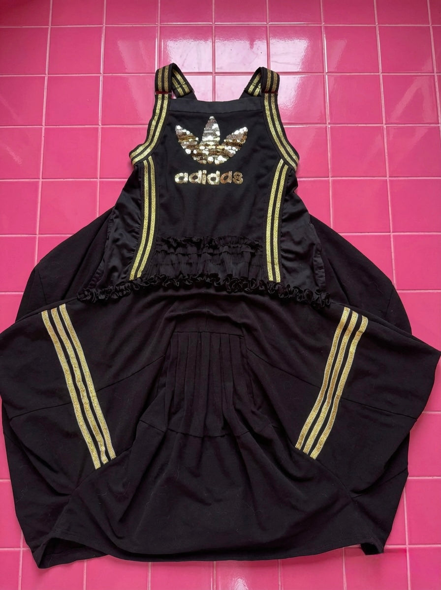 Adidas sport dress, gold sequin, black jersey