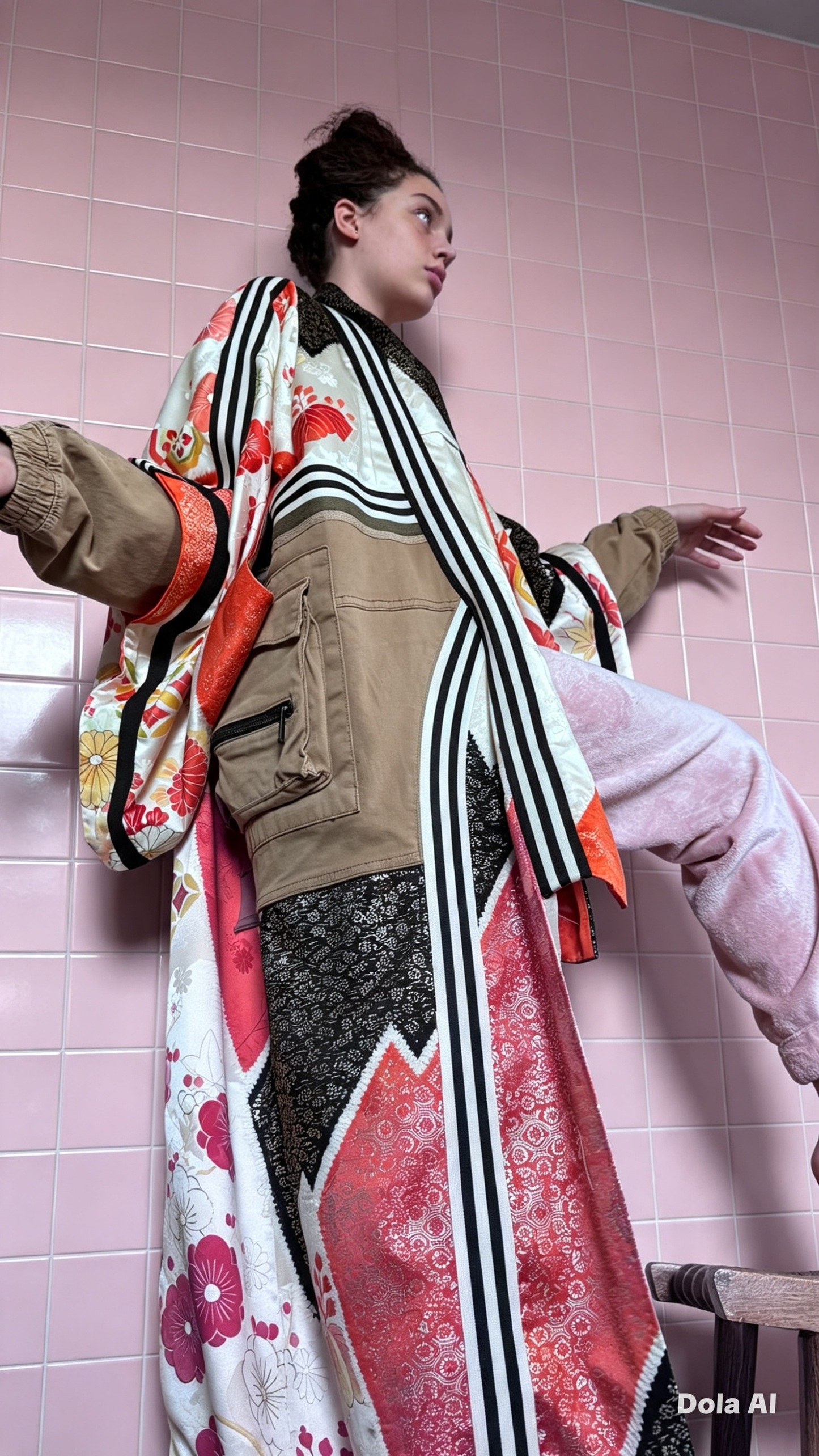 One-of-a-Kind Reworked Silk longline Kimono Cargo Jacket