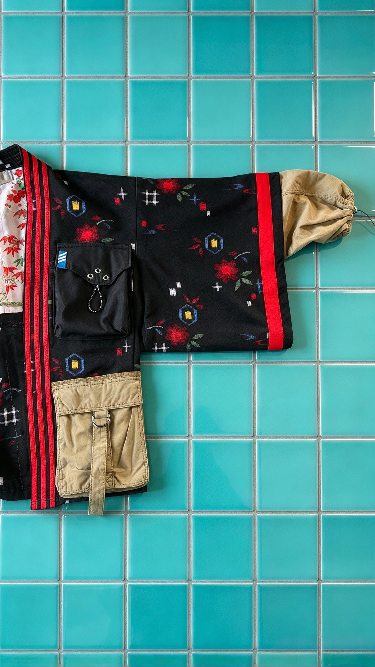 Black and khaki colour pop adidas Kimono