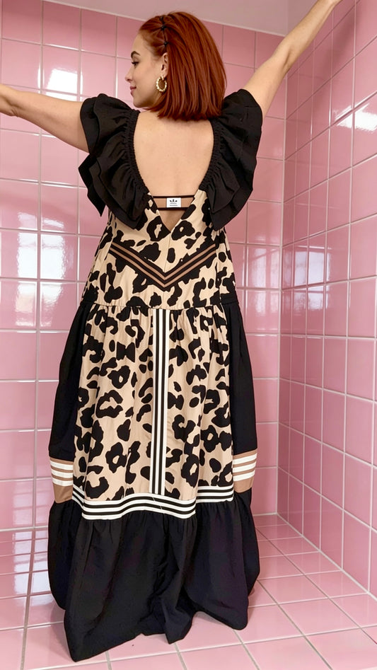 Adidas Reworked Leopard Print Trapeze Maxi Dress | One of a Kind Upcycled Statement Piece | Oversized UK 10–16