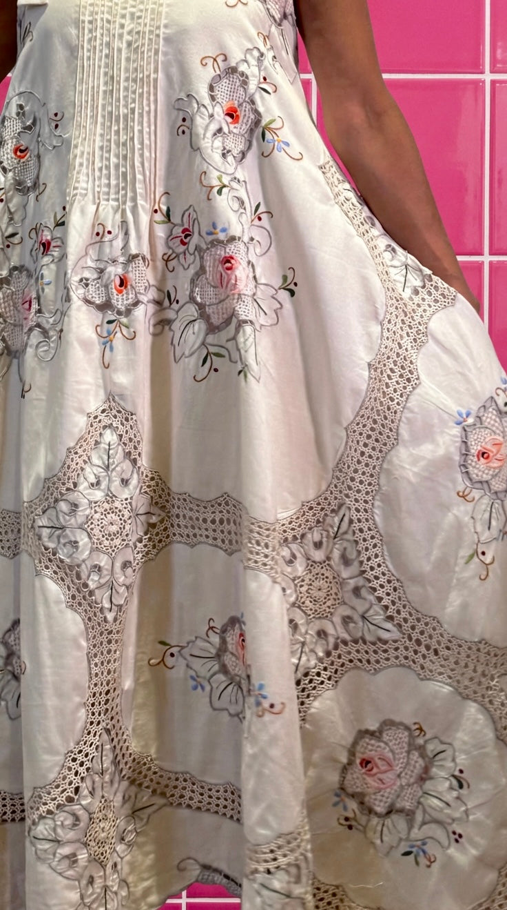 Vintage Lace Cutwork Dress | Reworked Tablecloth Dress | Sustainable One of a Kind | Boho Summer Dress