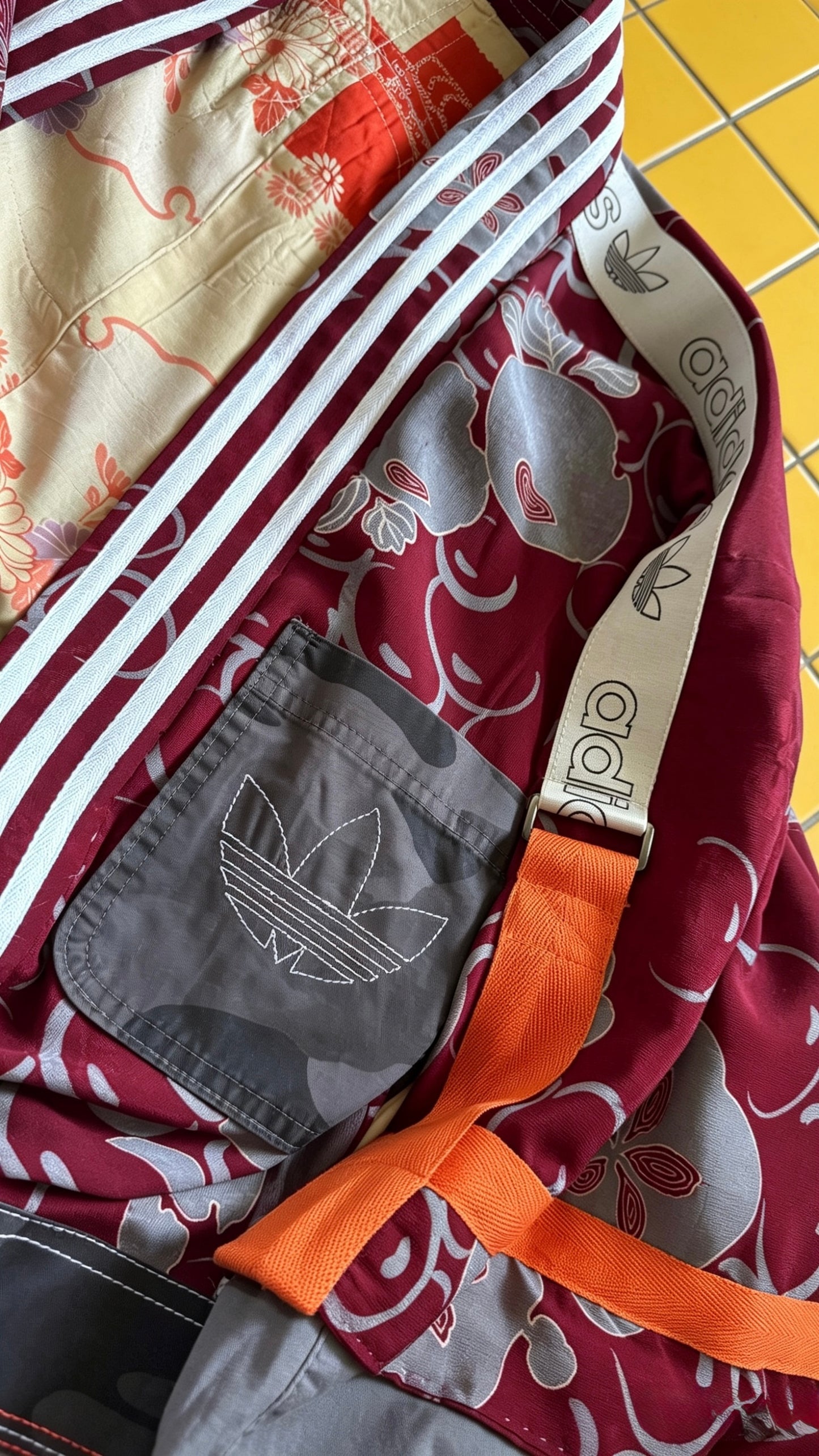 Adidas Reworked Silk Kimono-Burgundy/orange/grey
