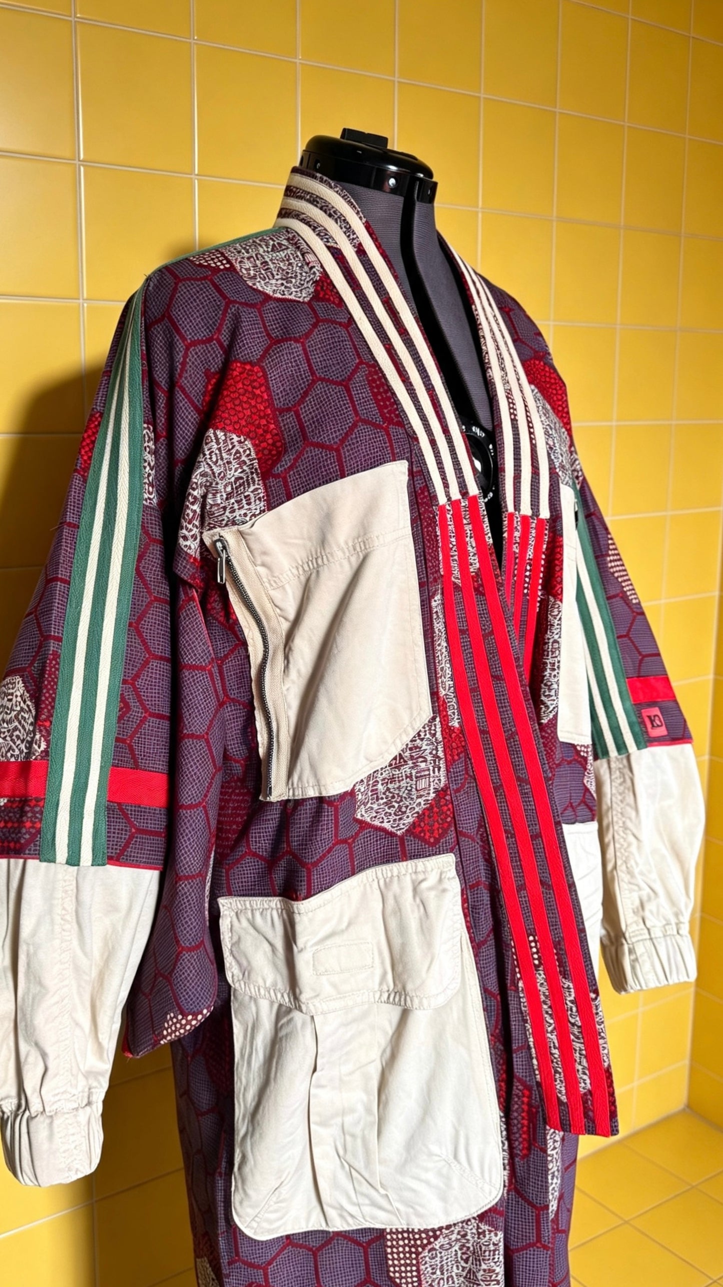 Longline Adidas Statement Kimono hex patch print red logo