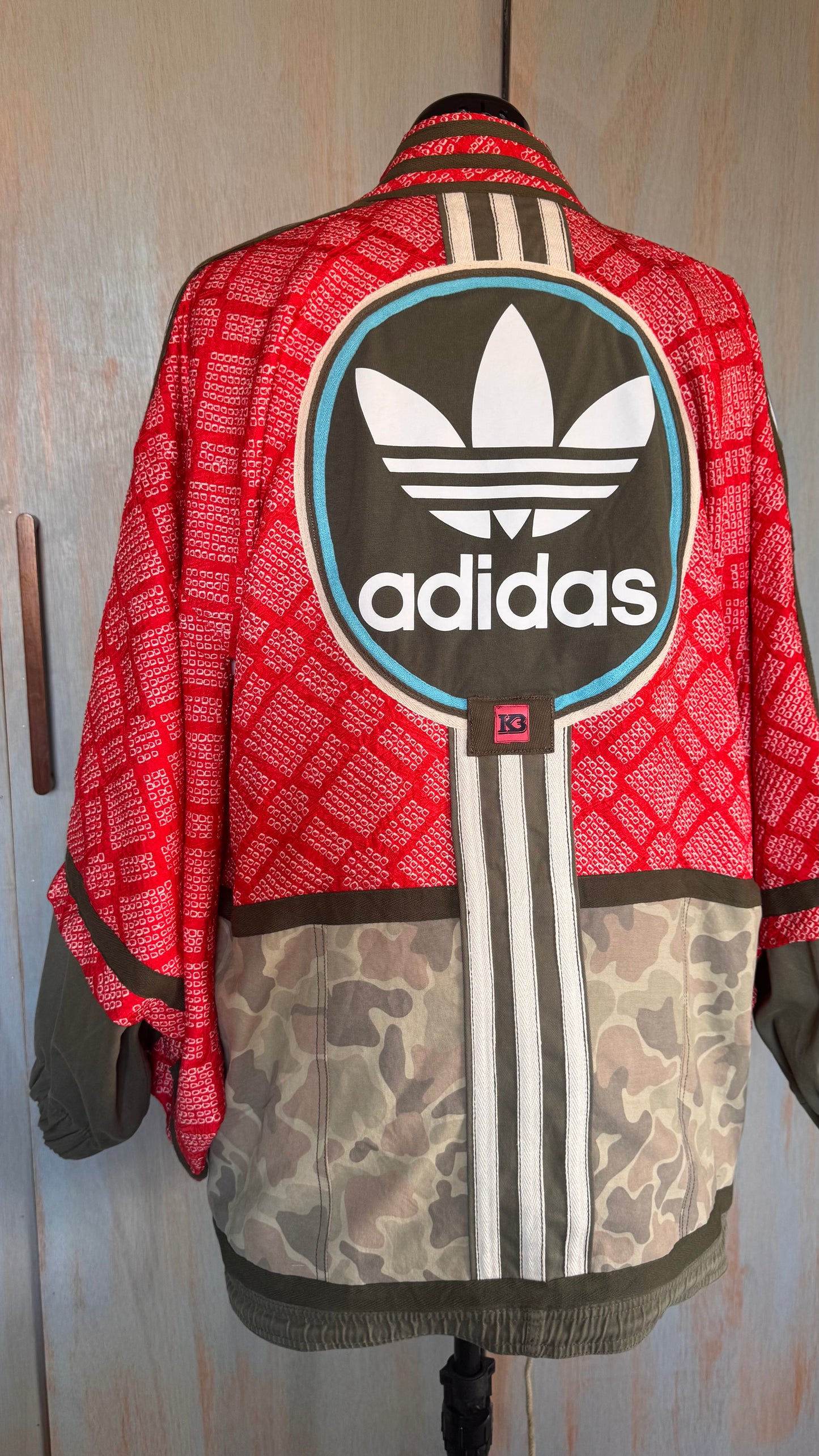 Red Haori kimono with camo utility detailing