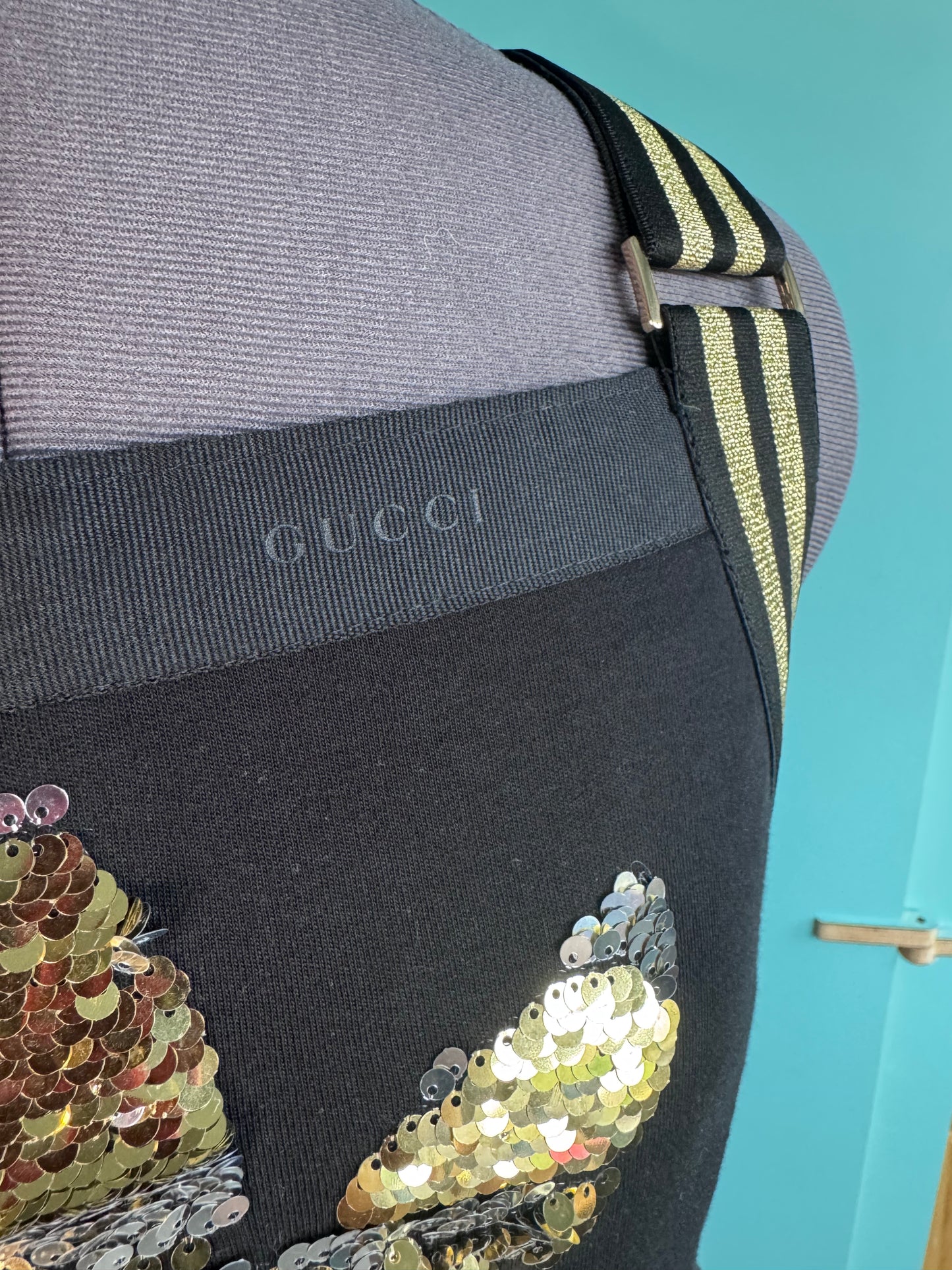 Adidas sport dress, gold sequin, black jersey