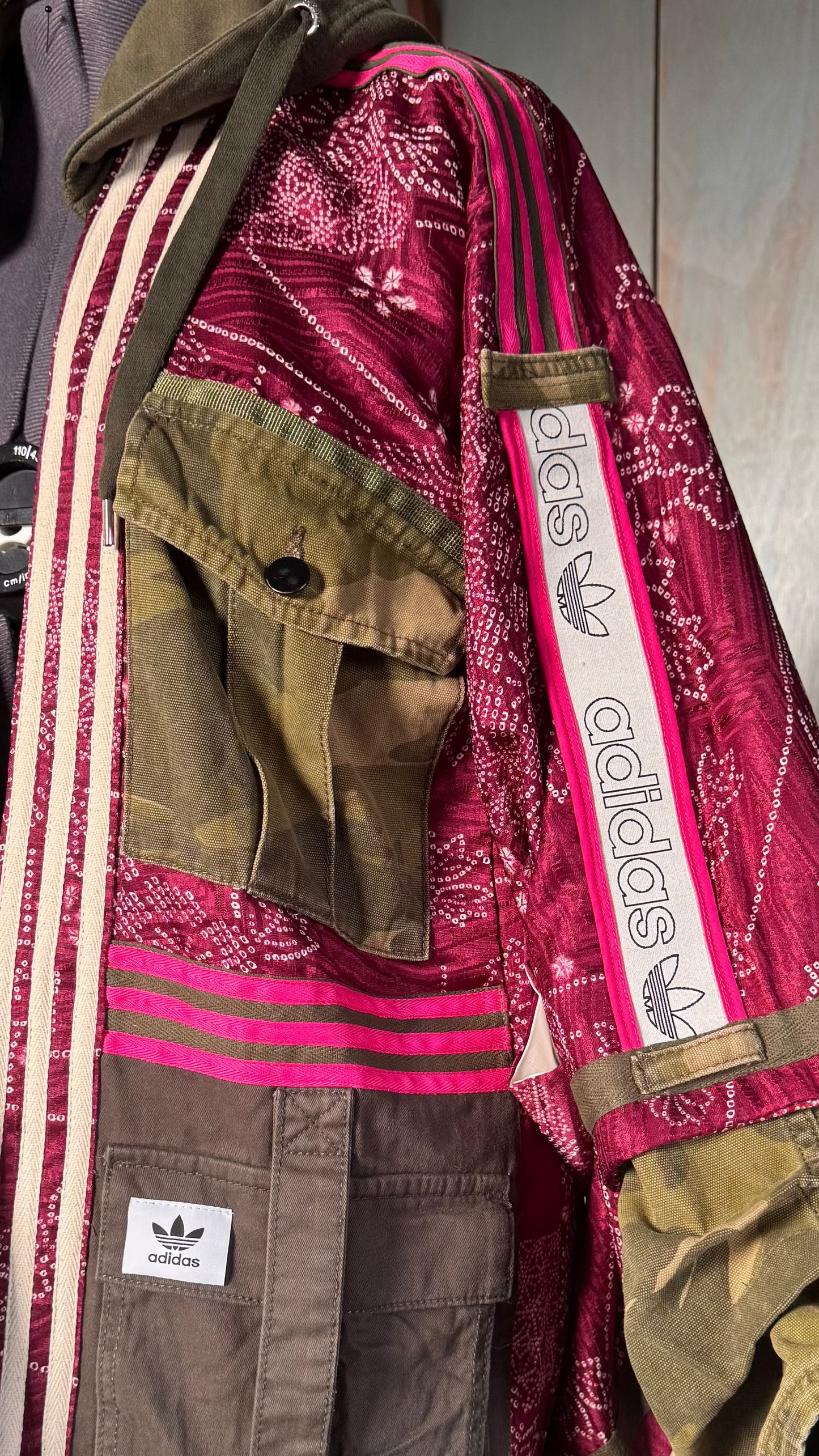 Burgundy Kimono Adidas logo - khaki hooded