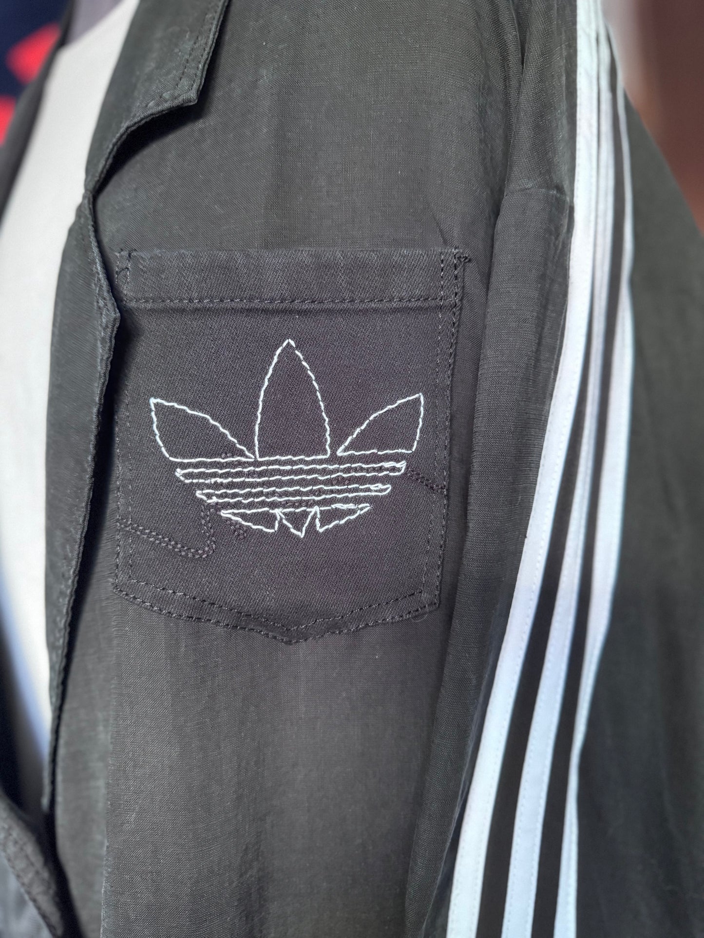 Reworked Adidas Three Stripe Jacket – Drop Shoulder, Unlined Lightweight Summer Layer