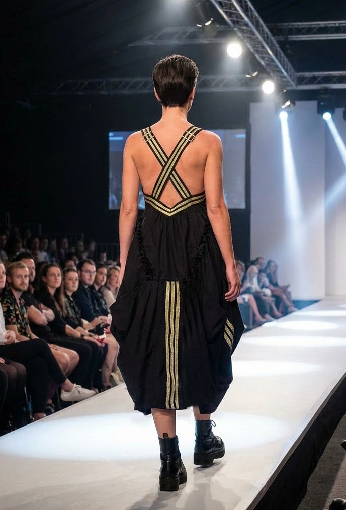 Adidas sport dress, gold sequin, black jersey