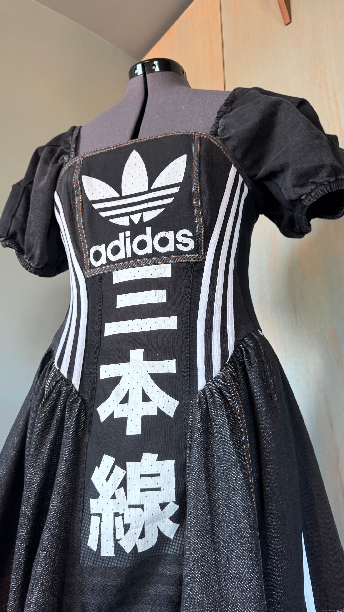 Adidas Reworked Corset Maxi Dress | Monochrome Sports Luxe Statement Dress | Upcycled One-Off Piece