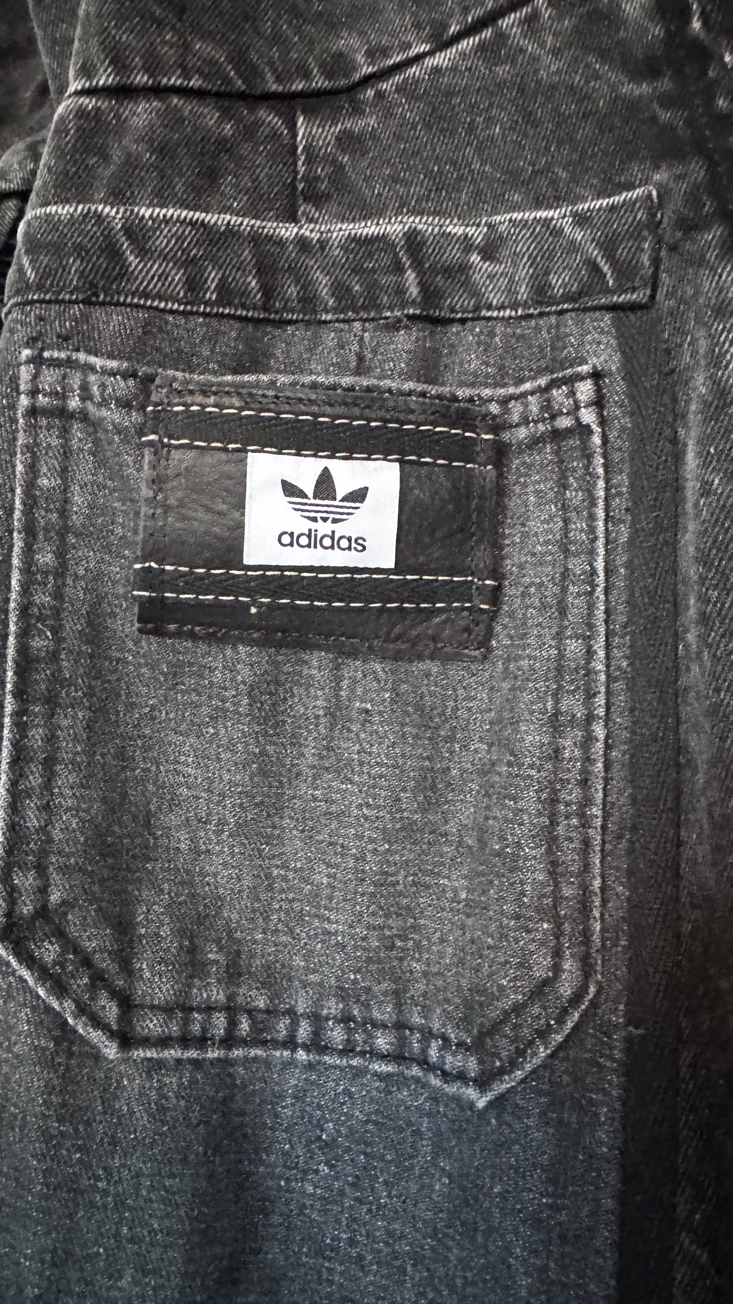 denim corset style dress with leopard adidas logo
