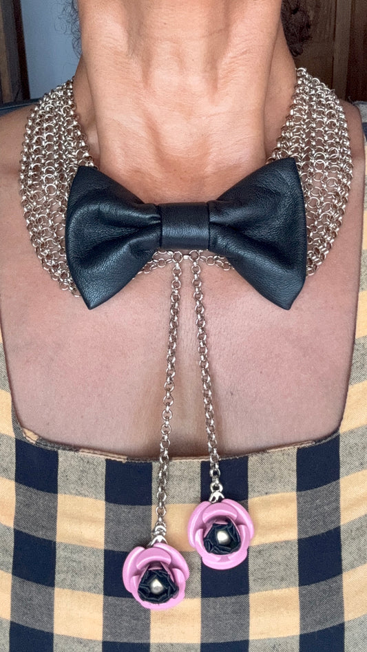 Chain mail collar and leather dickie bow