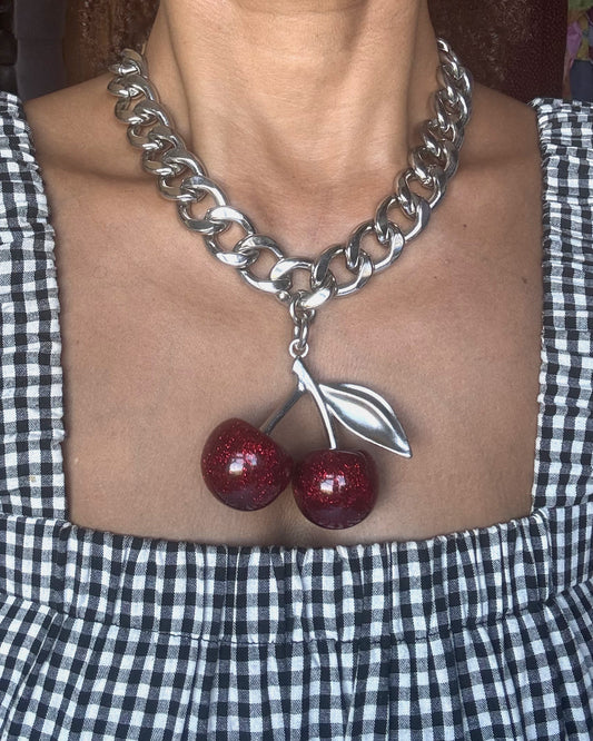 Chunky cherry charm necklace