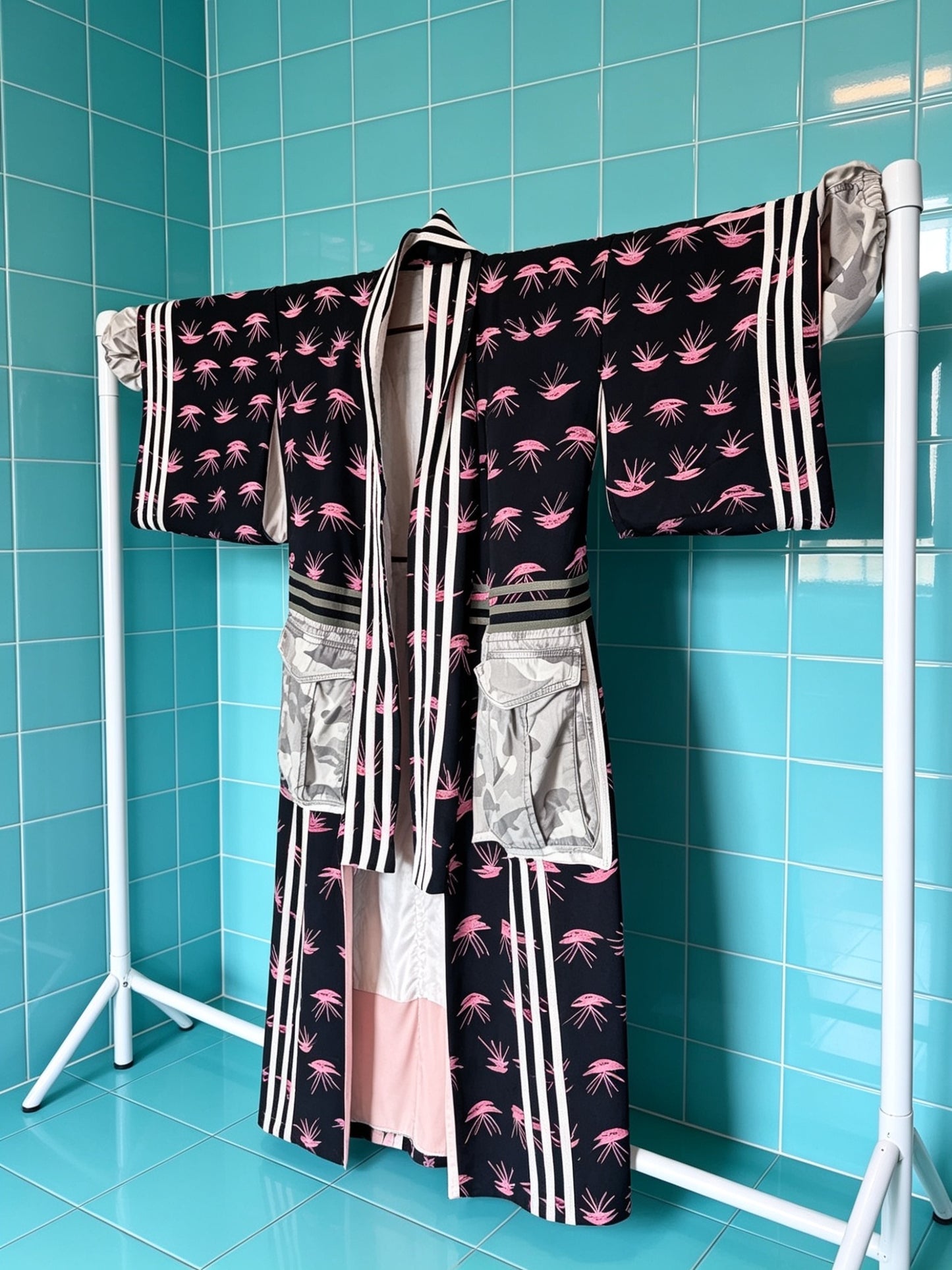 Adidas Reworked Longline Silk Kimono – Camo Pocket Detail