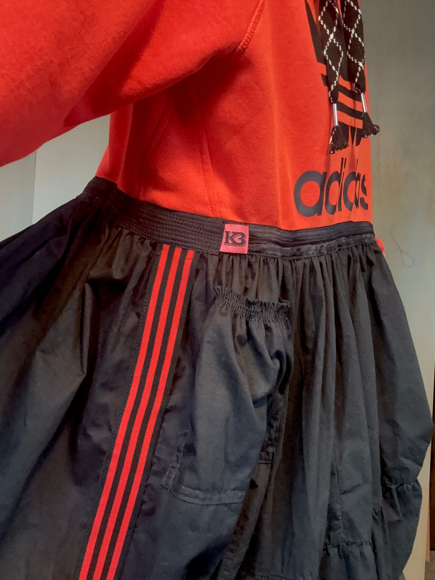 Adidas Orange Hooded Jersey &amp; Poplin Cotton Mix Dress with Tulle Hem – Oversized