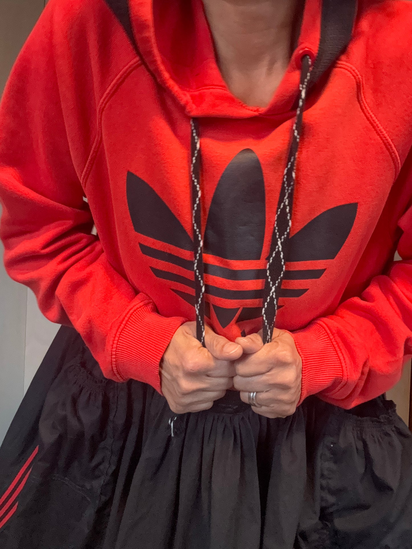 Adidas Orange Hooded Jersey &amp; Poplin Cotton Mix Dress with Tulle Hem – Oversized