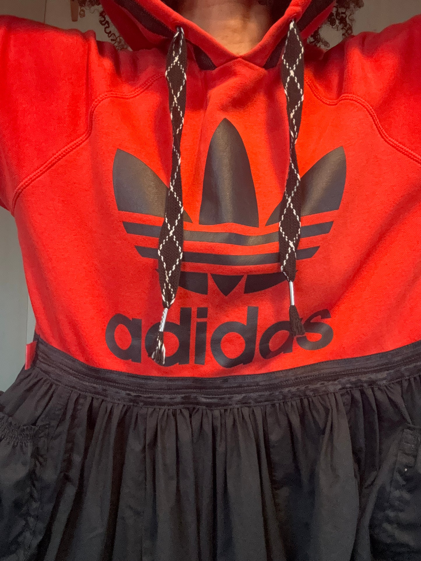 Adidas Orange Hooded Jersey &amp; Poplin Cotton Mix Dress with Tulle Hem – Oversized