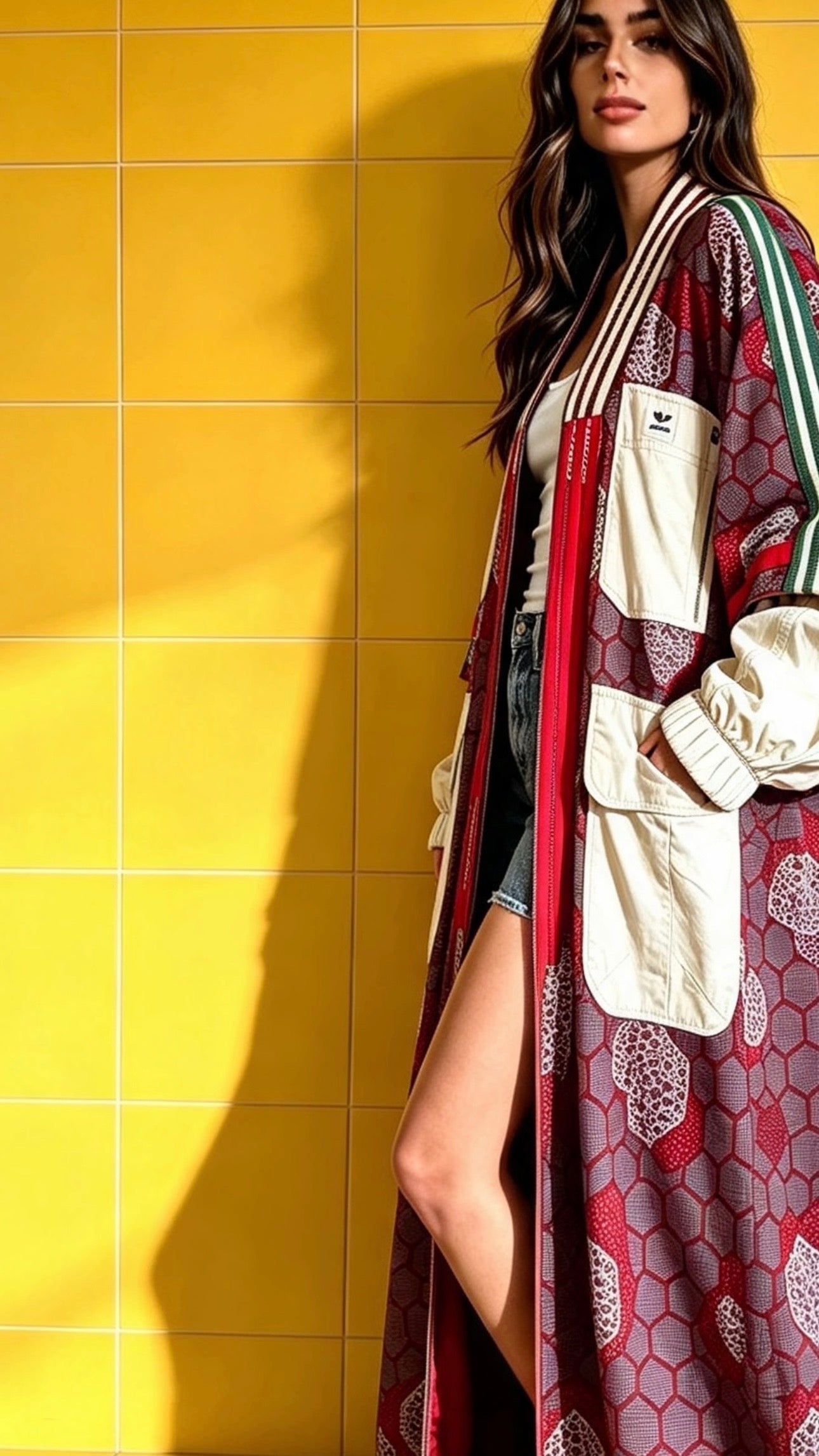 Longline Adidas Statement Kimono hex patch print red logo