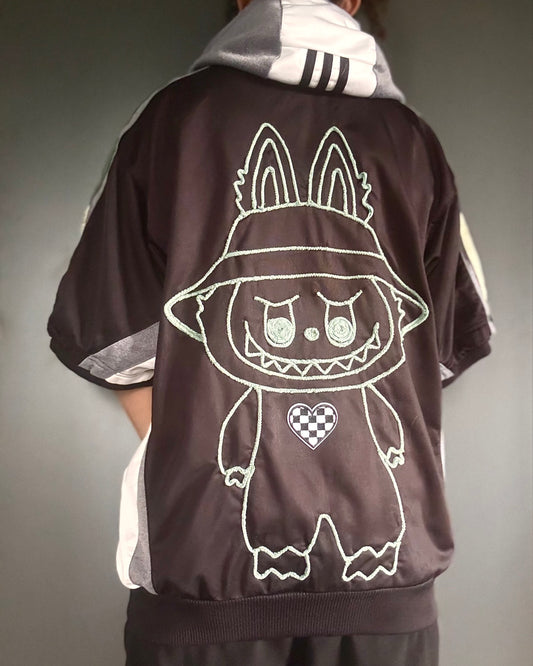 Adidas hoodie with corded Labubu on the reverse-short sleeve-detachable hood