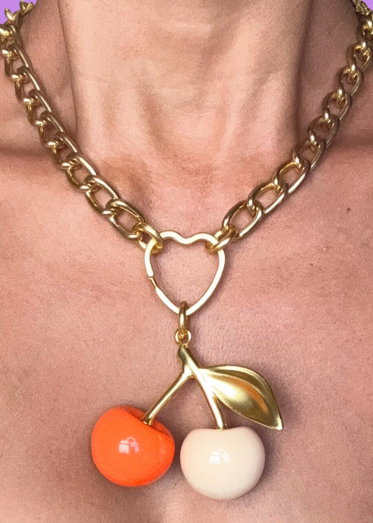 chunky gold cherry necklace