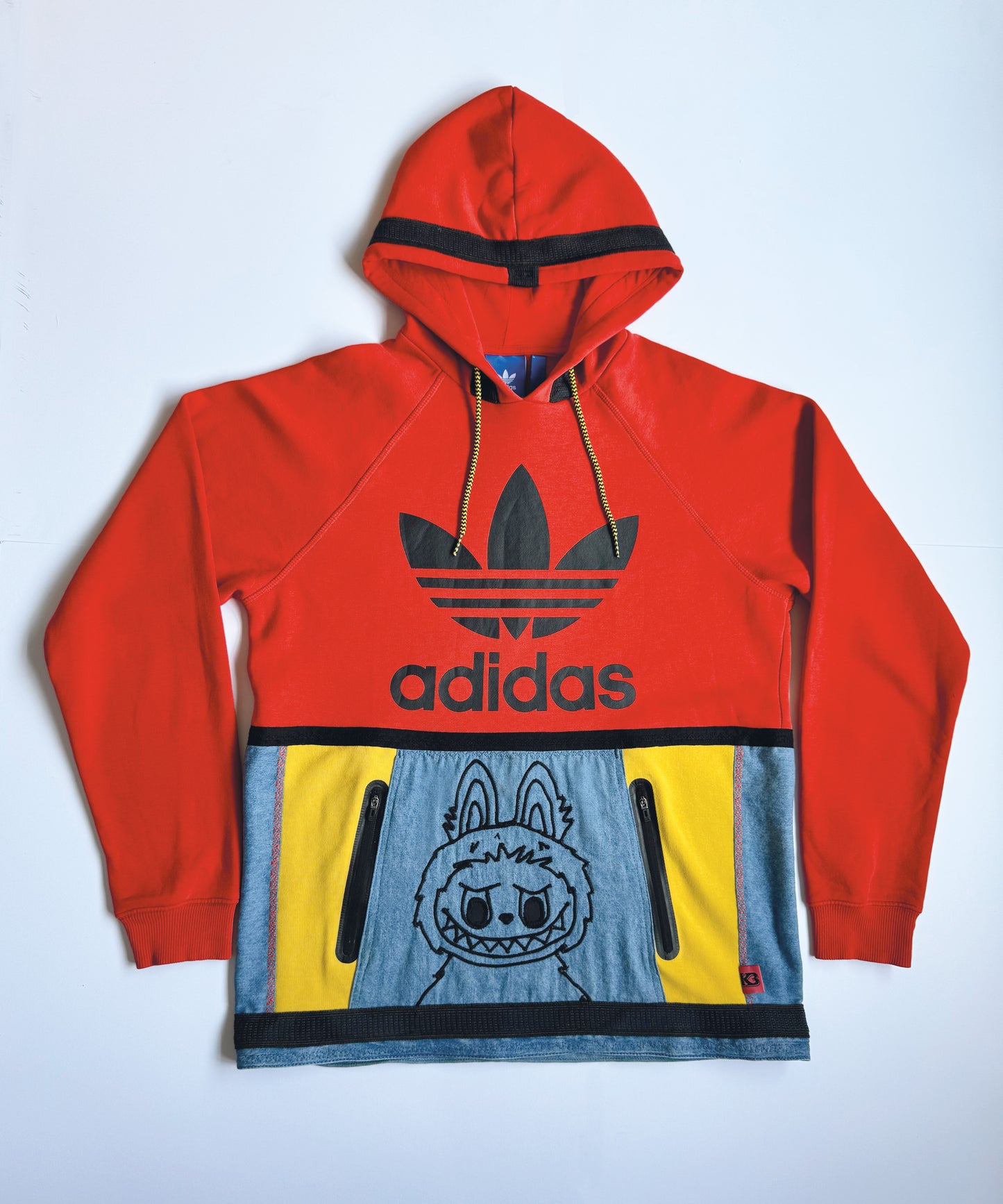 Labubu hoodie with embroidered Labubu, Adidas hybrid.