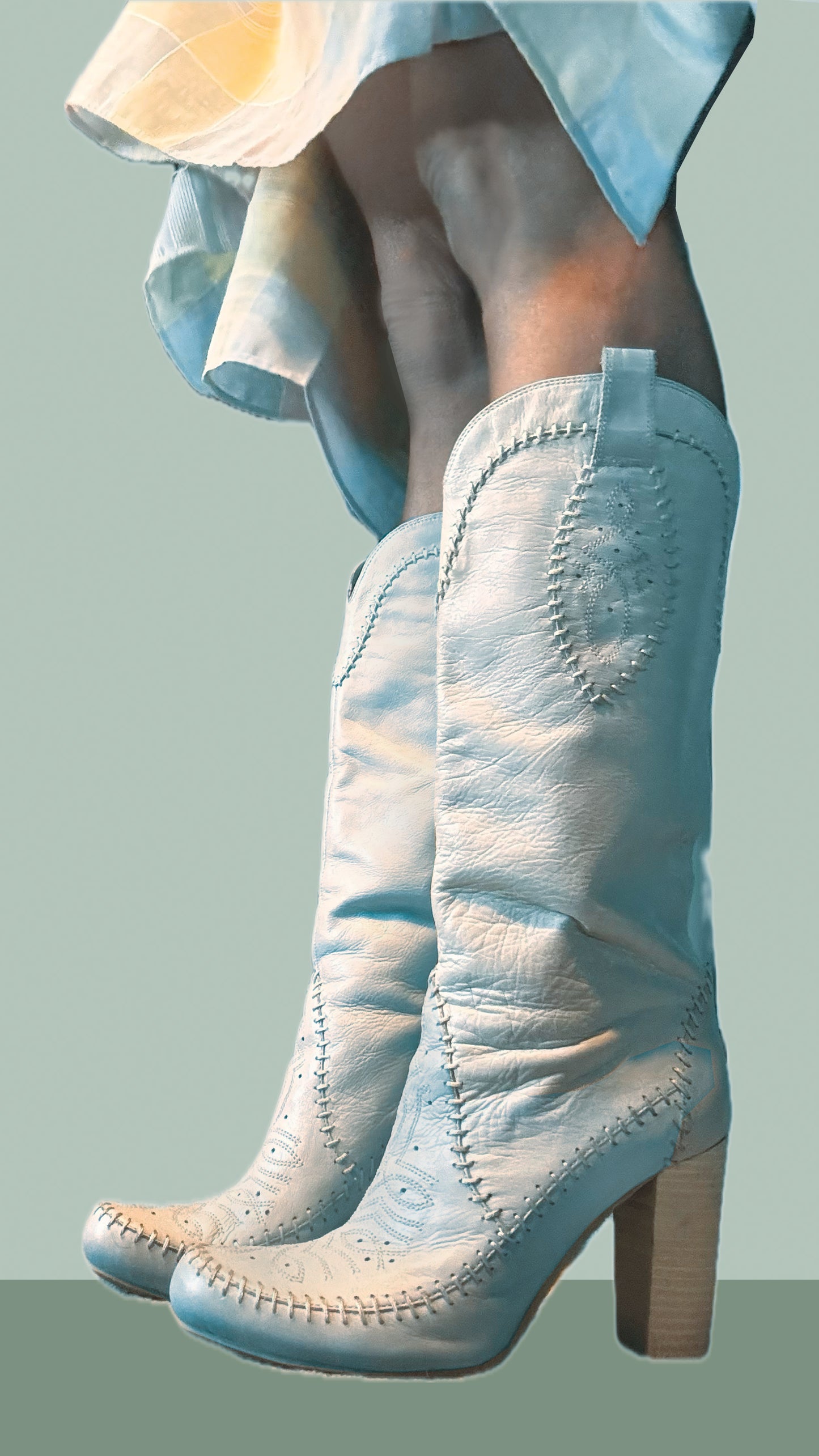 Cowboy/Mocassin boot- duck egg colourway.