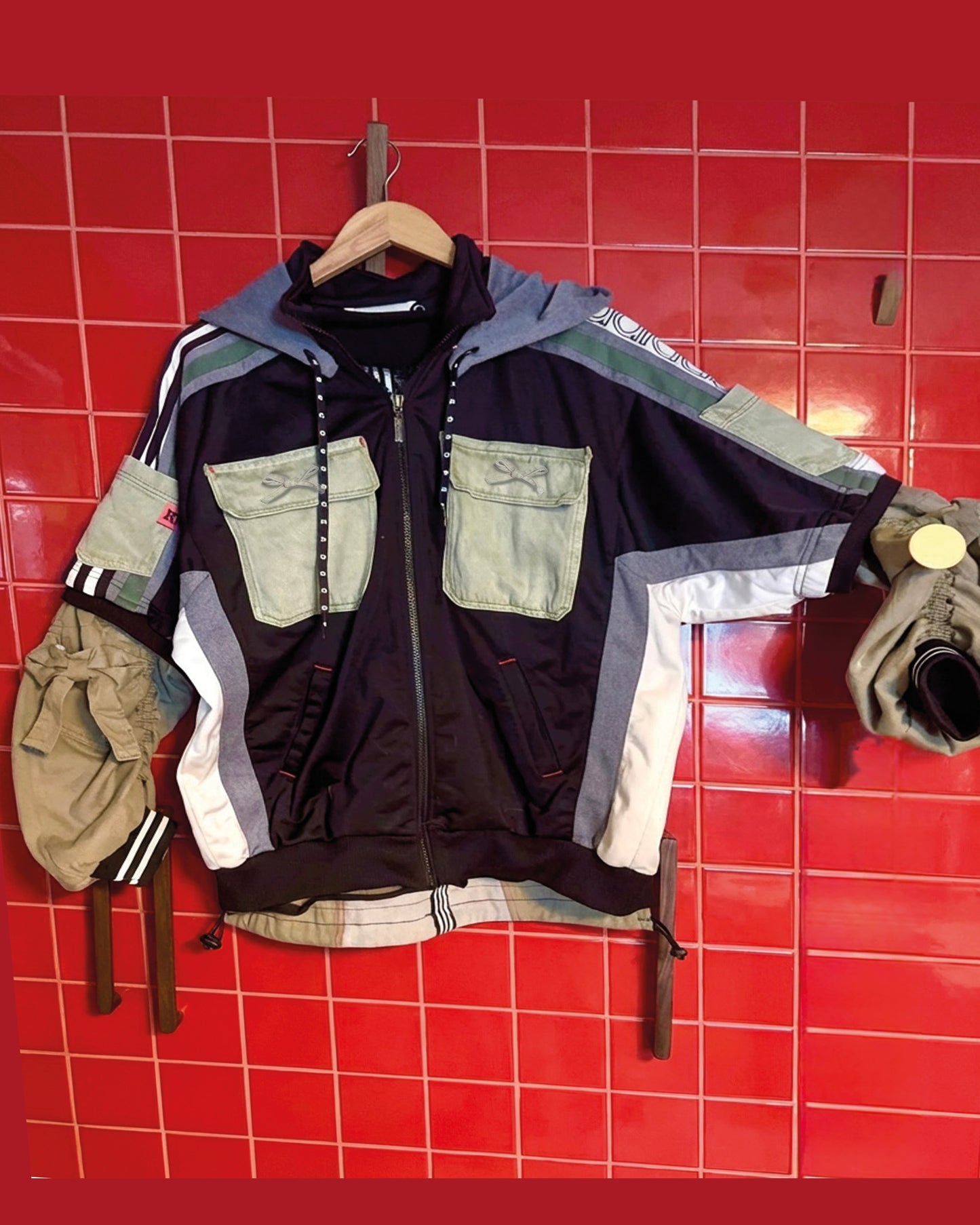 Reimagined Adidas Hoodie | One of a Kind Reworked Sportswear | Denim Back Hoodie with Detachable Hood | Sustainable Upcycled Clothing ONE SIZE
