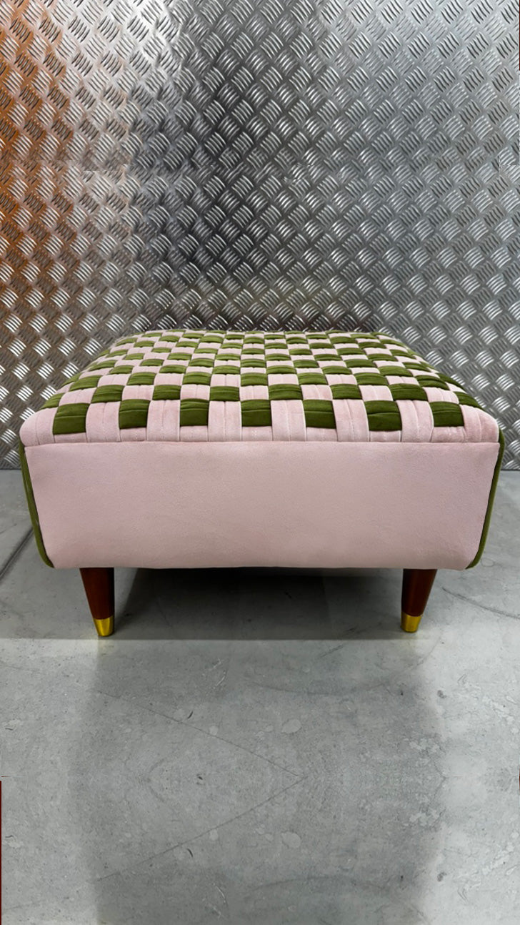 Checkerboard ottoman pink/olive green