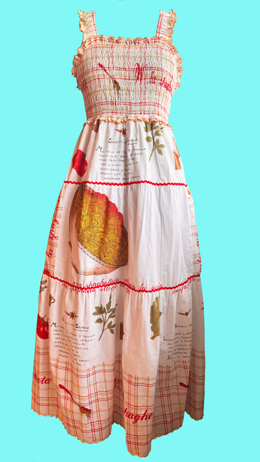 Spaghetti recipe Print dress- tiered maxi dress, shirred bodice