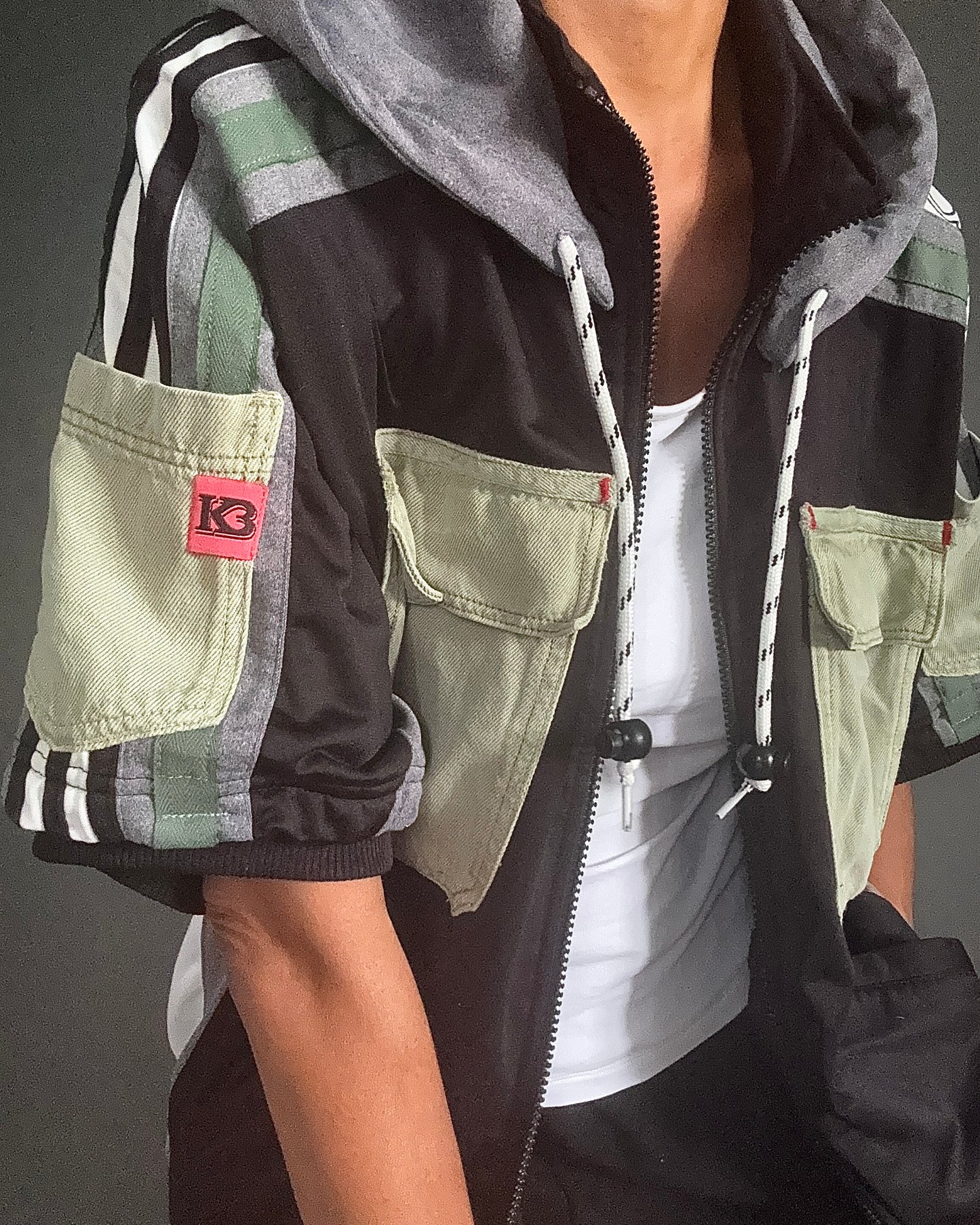Adidas hoodie with corded Labubu on the reverse-short sleeve-detachable hood