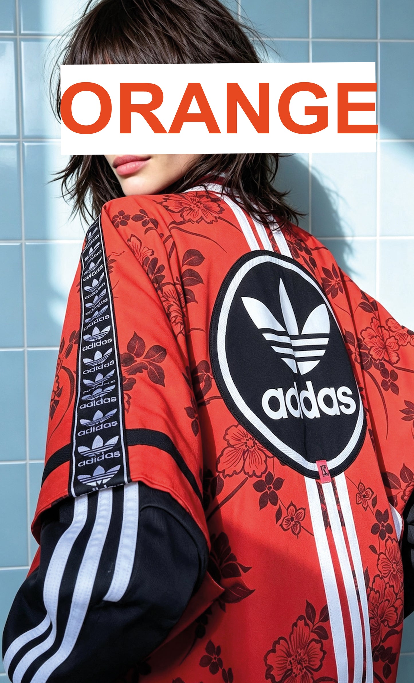 Deep Orange Floral Silk Kimono — Adidas Rework