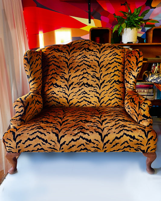 Vintage Wingback 2 seater Tiger velvet by Paloma Faith